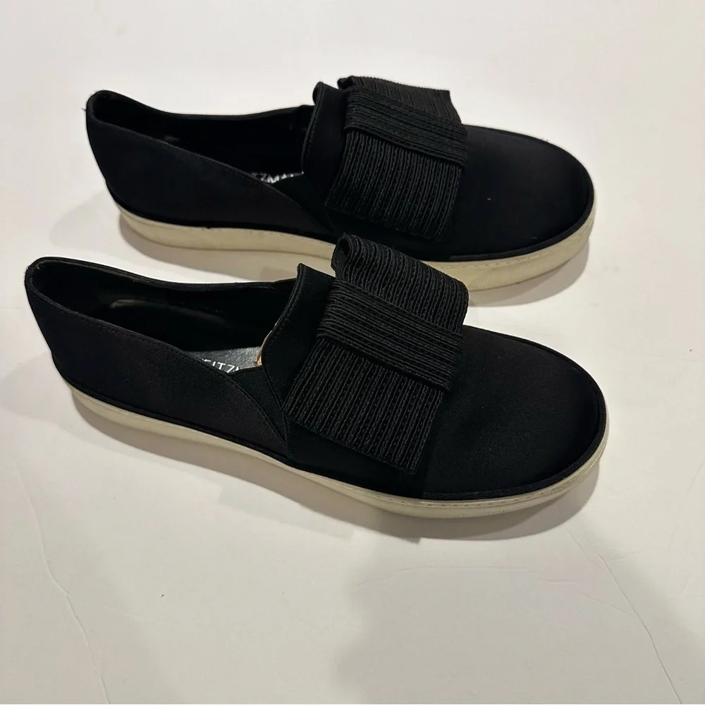 Stuart Weitzman Black Satin Bowgal Bow Slip-on Platform Sneakers Woman's